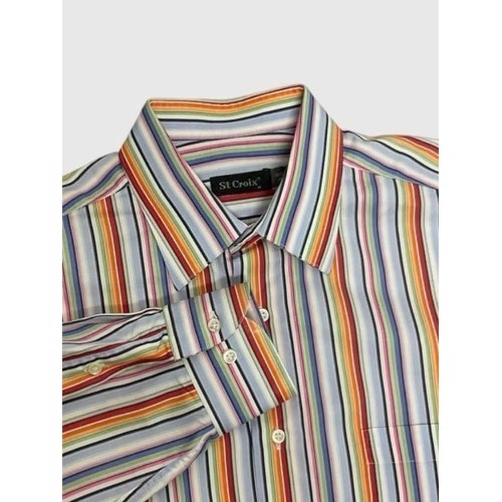 NWOT St. Croix Stripped Button Up Long Sleeves Shirt Men M Italy 100% Cotton